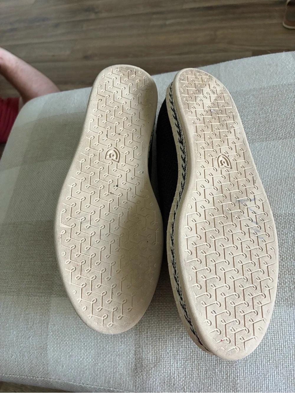 Rothy's Black Knit Espadrille-Style Slip Ons with Blue Trim